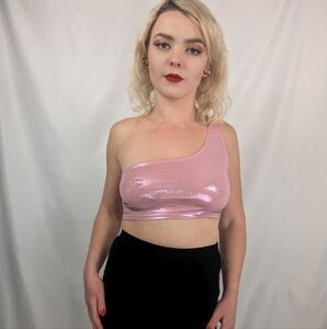 Black Bead shiny pink single strap tank top